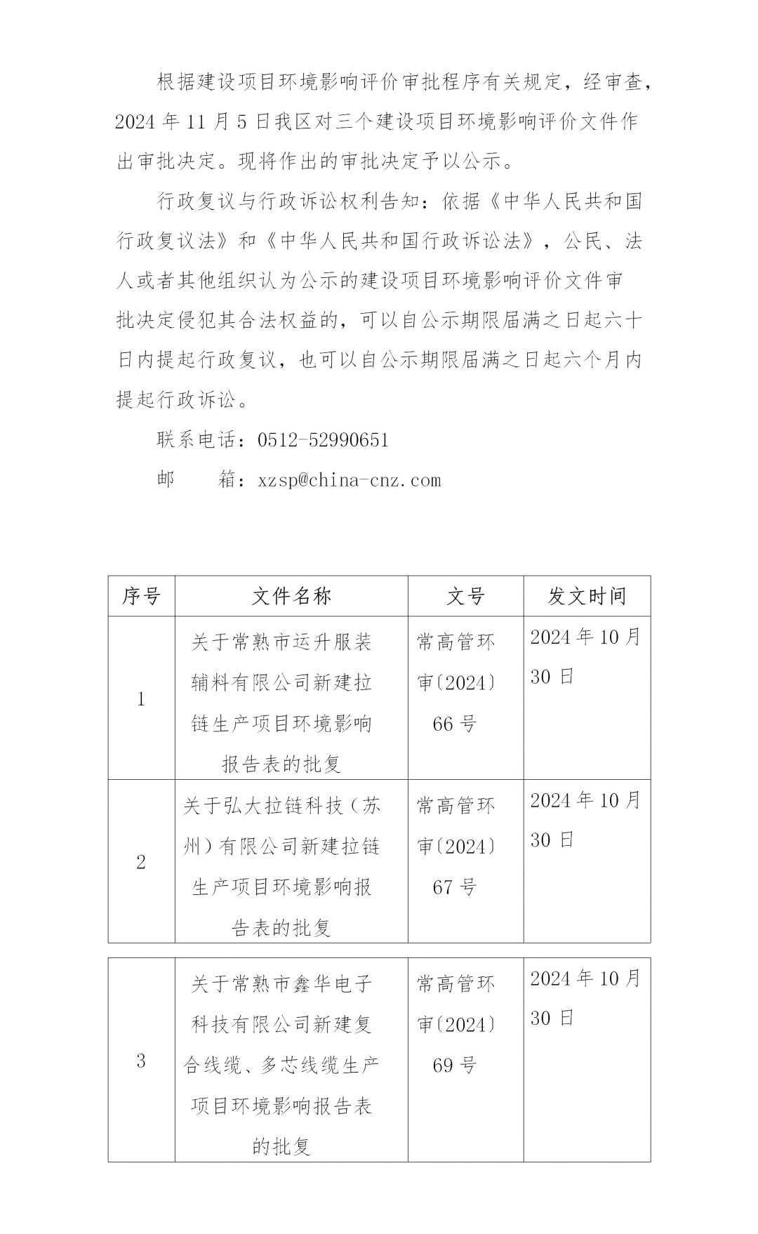 2024年11月5日常熟高新技术产业开发区关于运升、弘大、鑫华相关项目环境影响报告表的批复_01.jpg