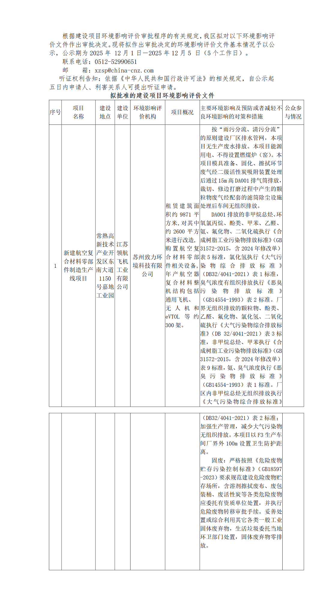 2025年 12月 1日常熟高新技术产业开发区关于拟作出审批决定的环境影响评价文件公示-江苏领航飞机工业有限公司_01.png