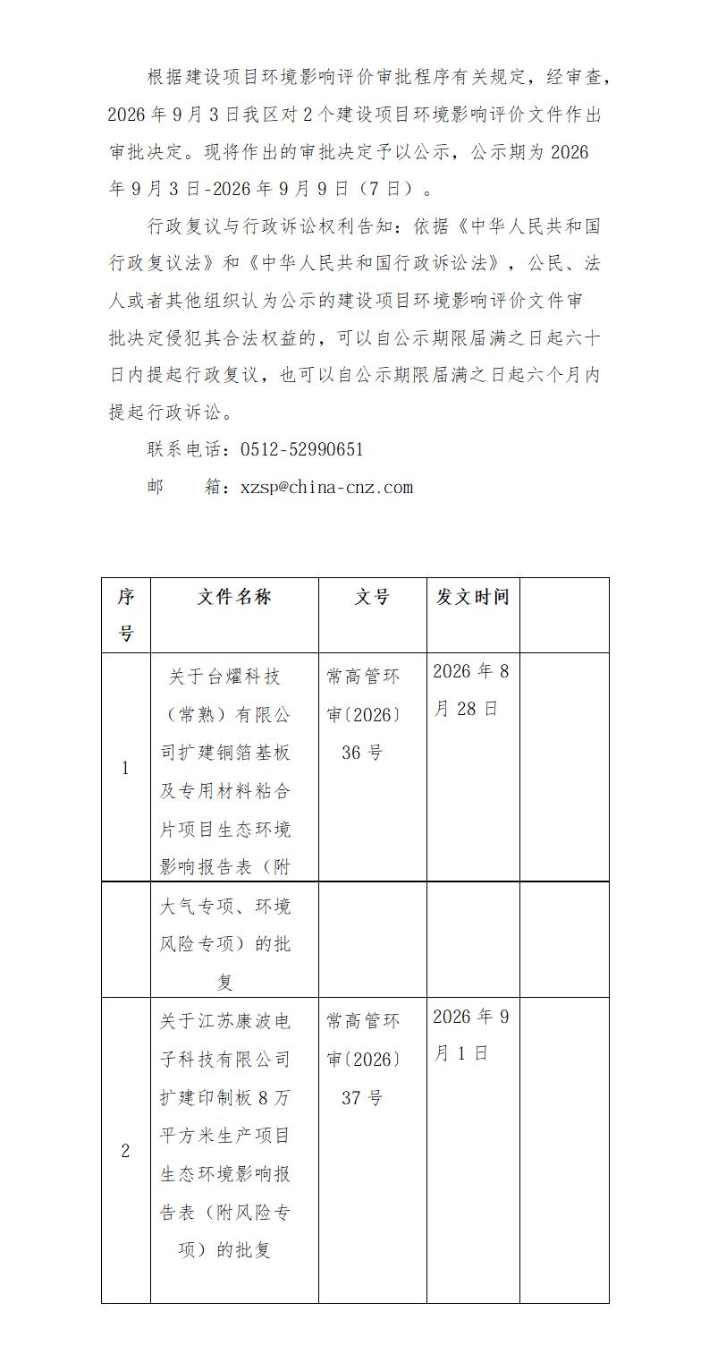 2026年9月3日常熟高新技术产业开发区台燿、康波项目环境影响报告书（表）的批复(1)_01.jpg